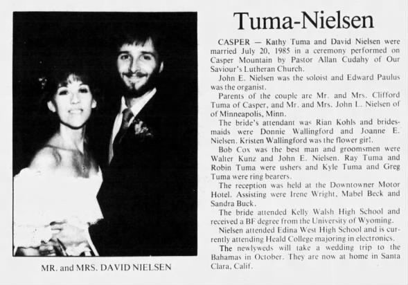 Kathy Tuma - Wedding Casper Star Tribune - Jul 20, 1985